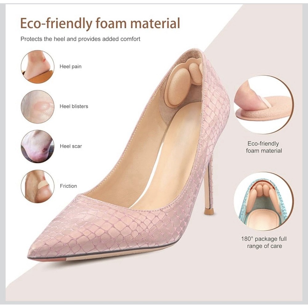 C0025-Bigiico 5 Pairs Heel Cushion Inserts for Loose Shoes Foam Pads Beige - Picture 3 of 6